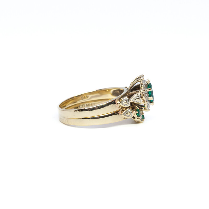 10ct Yellow Gold Emerald & Diamond Ring Set Size O #61397