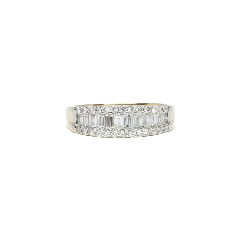18ct Two Tone Baguette Channel Diamond Ring Size M 1/2 Val $4850 #60860