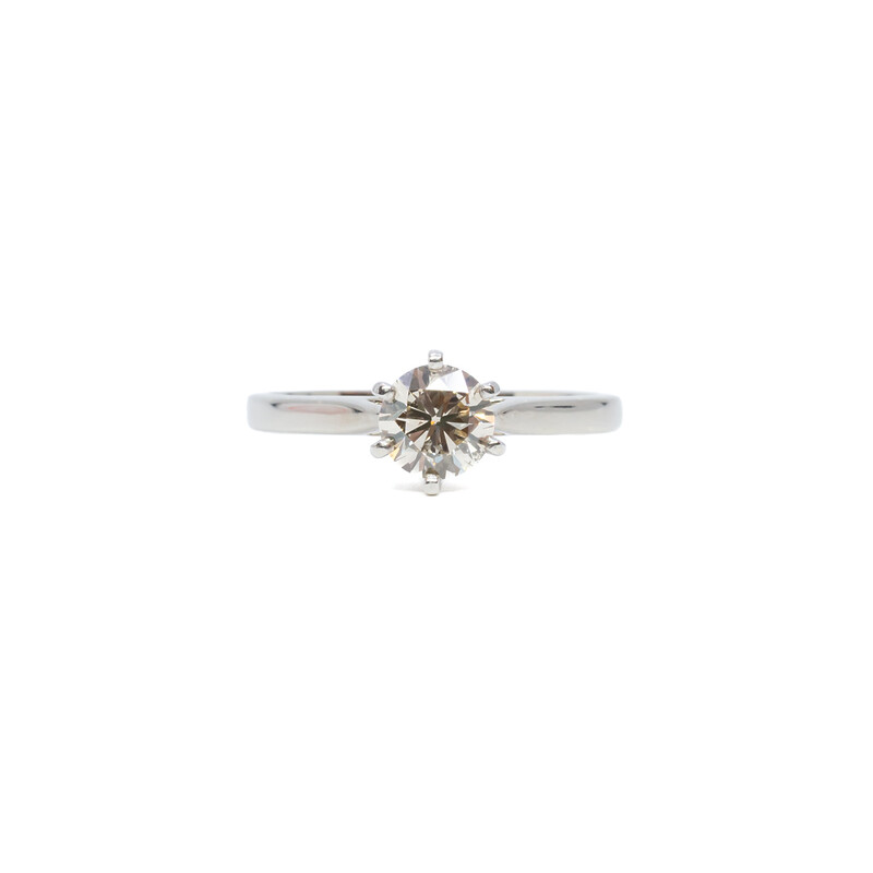 14ct White Gold 1.0ct Faint Brown Diamond Solitaire Ring Size S Val $9000 #60645