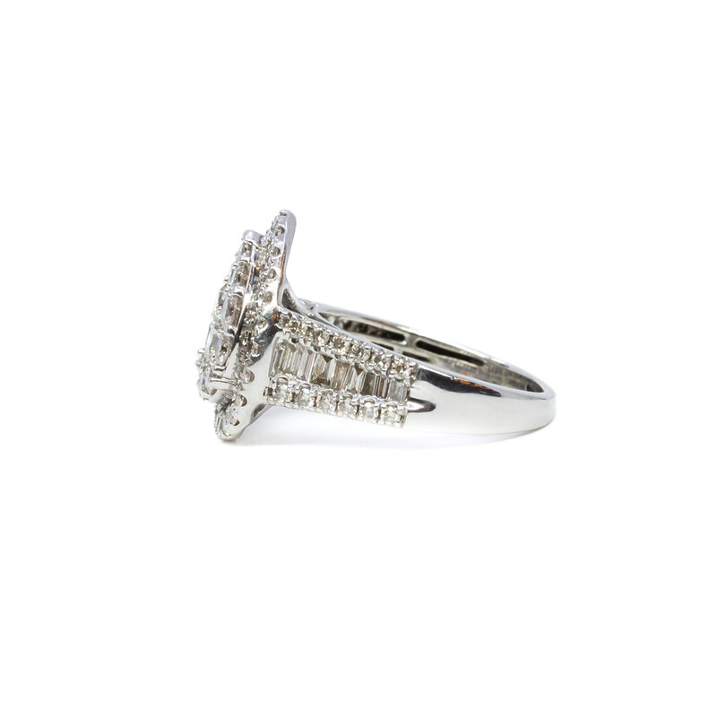 9ct White Gold 1.5ct TW Diamond Pear Cluster Ring Size L Val $3100 #59984