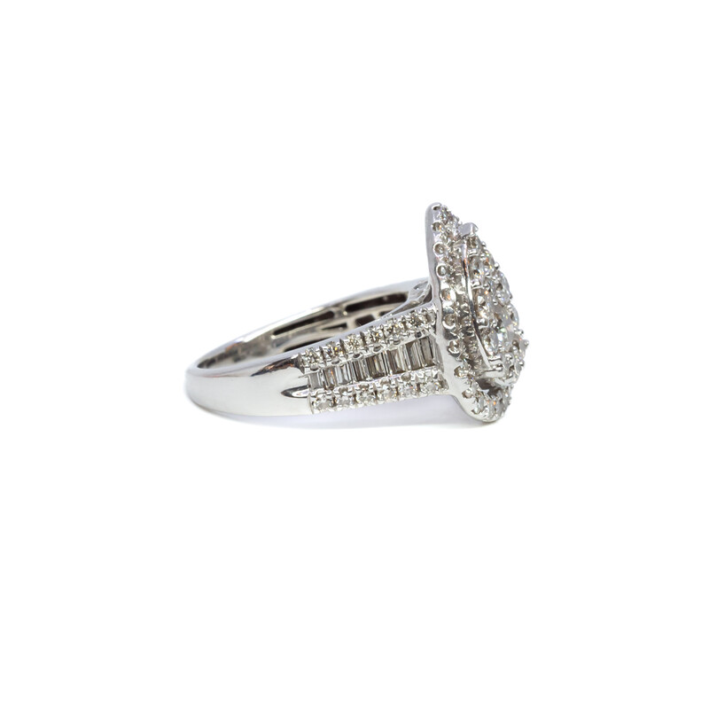 9ct White Gold 1.5ct TW Diamond Pear Cluster Ring Size L Val $3100 #59984