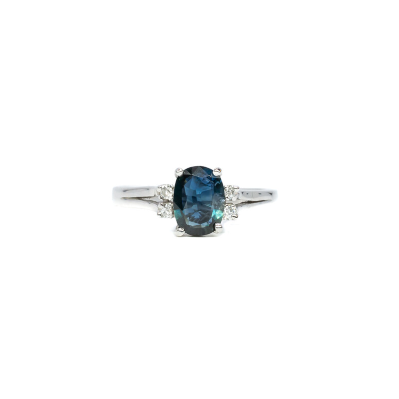 *New* 14ct White Gold 1.0ct Sapphire & Diamond Ring Size N Val $1700 #61635