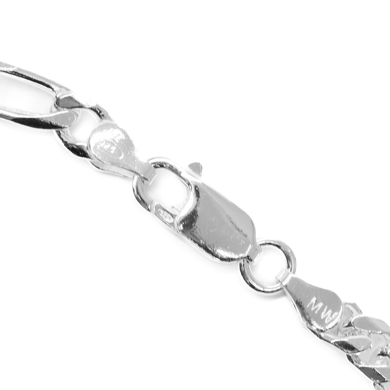 *New* Sterling Silver Bevelled Figaro Diamond Cut 3 & 1 Bracelet 21cm #61664