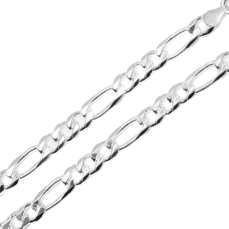 *New* Sterling Silver Bevelled Figaro Diamond Cut 3 & 1 Bracelet 21cm #61664