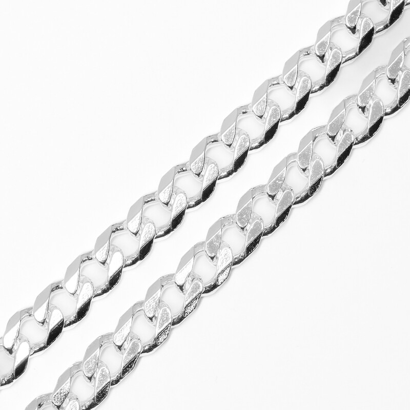 *New* Sterling Silver Bevelled Curb Diamond Cut Chain Medium Width 55cm #61671