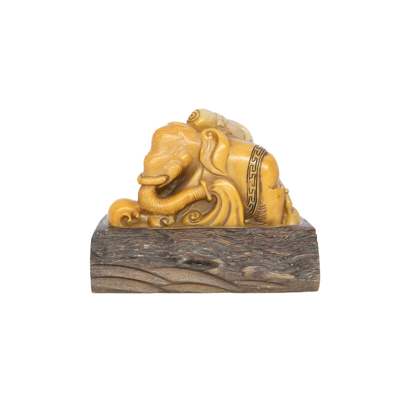 Stone Elephant Seal Carving / Seal with Wooden Stand #47209