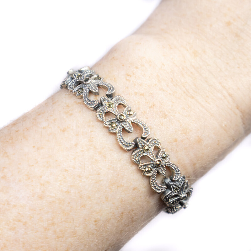 Sterling Silver Marcasite Bracelet 19cm 925 #60456