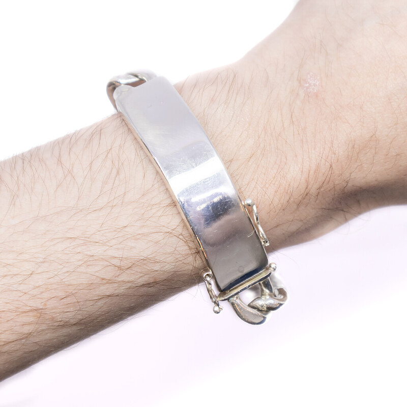 Heavy Sterling Silver ID Bracelet Curb Link 24cm #61410