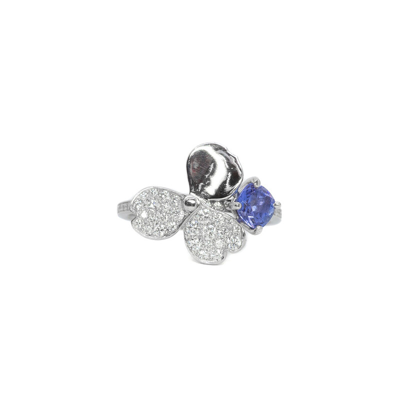 Tiffany & Co. Paper Flowers Diamonds & Tanzanite Platinum Flower Ring Size K #61205