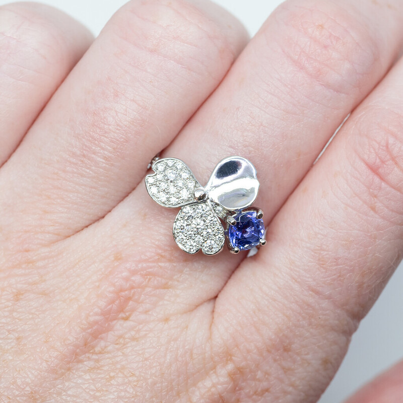 Tiffany & Co. Paper Flowers Diamonds & Tanzanite Platinum Flower Ring Size K #61205