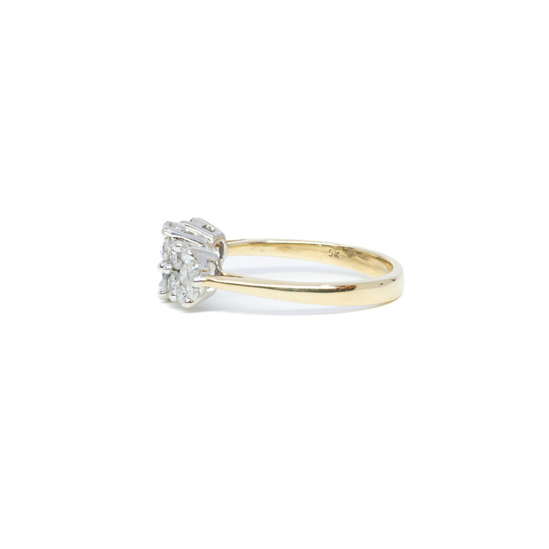 9ct Yellow Gold 1.0ct TW Trilogy Cluster Diamond Ring Size P Val $1050 #60777