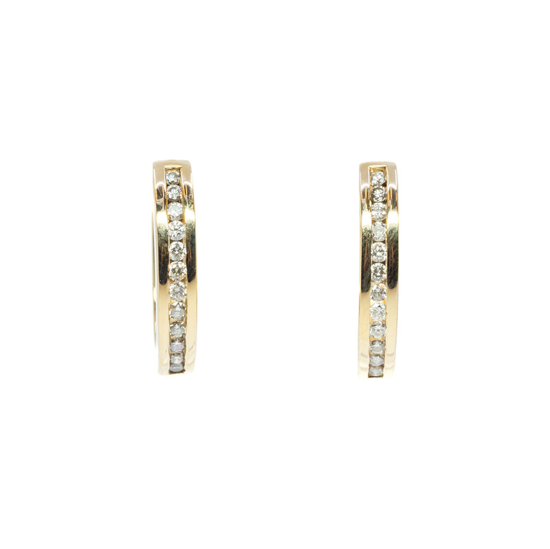 9ct Yellow Gold Diamond Channel Huggie Earrings #8521-3