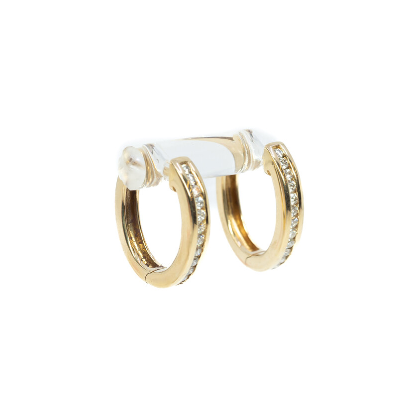9ct Yellow Gold Diamond Channel Huggie Earrings #8521-3
