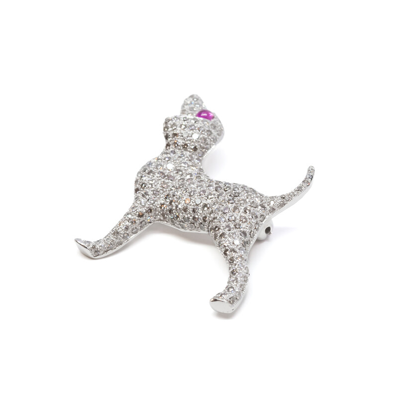 14ct Ruby & 1.3ct TW Diamond Cluster Dog Brooch Val $2800 #47718