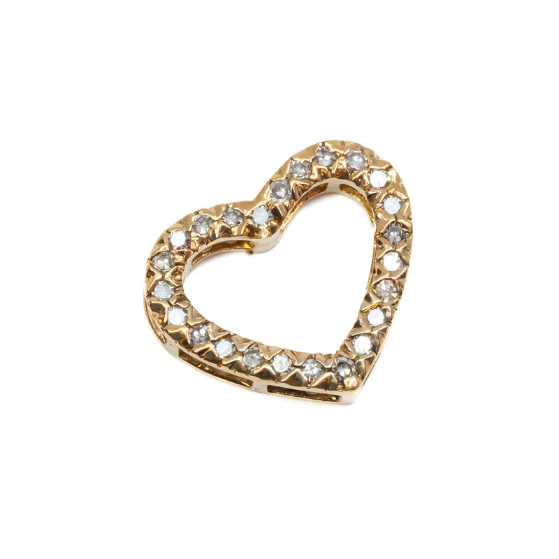 Vintage 9ct Yellow Gold Diamond Love Heart Pendant #2472-1