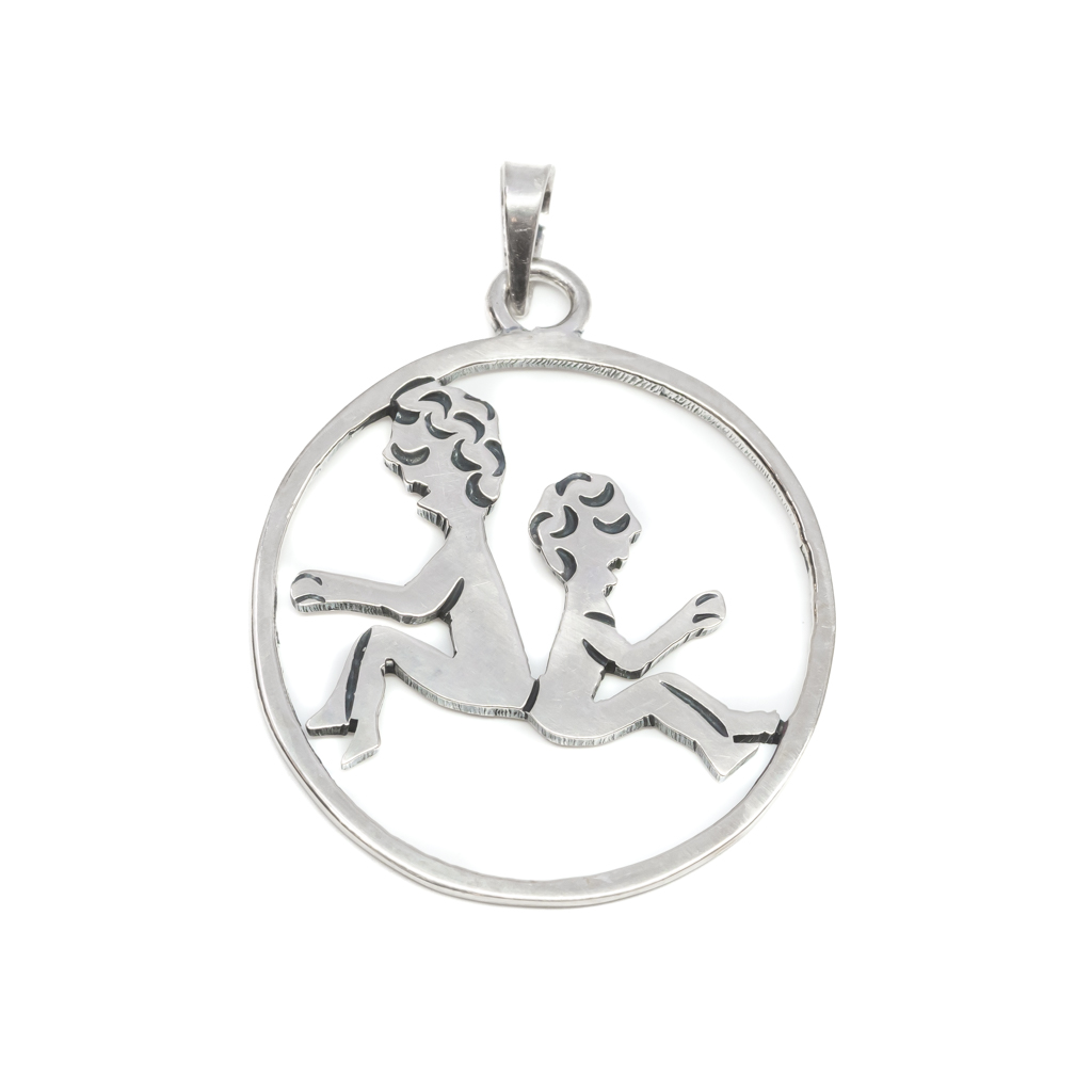 Vintage Sterling Silver Gemini Zodiac Star Sign Large Pendant #4720-2