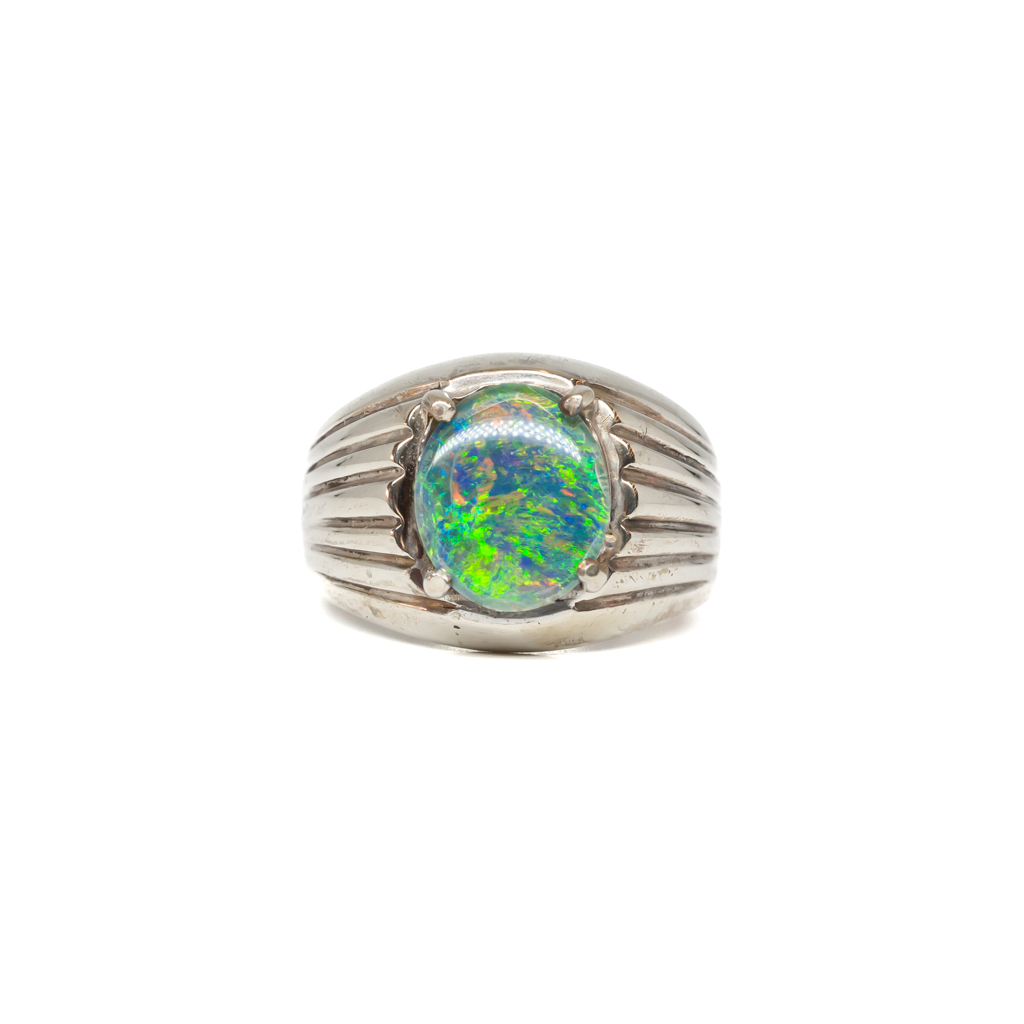 Sterling Silver Triplet Opal Men’s Ring Size T 1/2 #61598