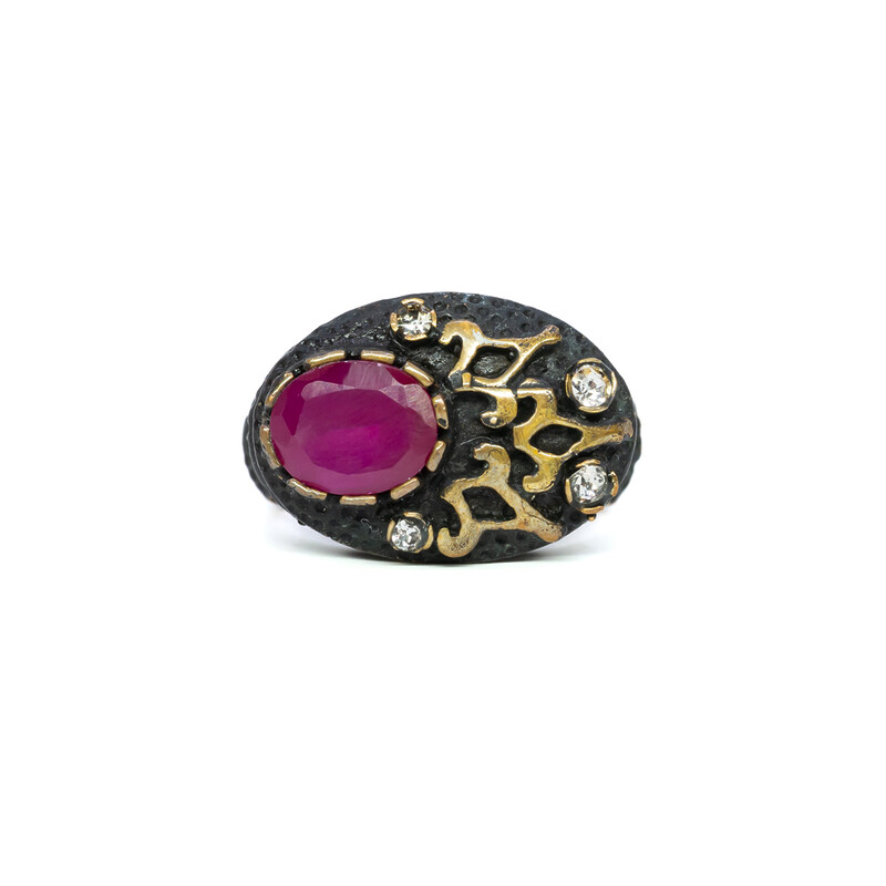 Ruby & Brass Ring Size R 1/2 #60453