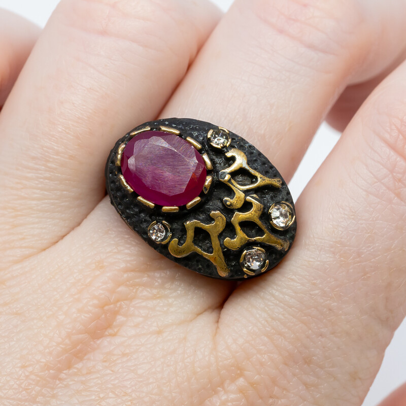 Ruby & Brass Ring Size R 1/2 #60453