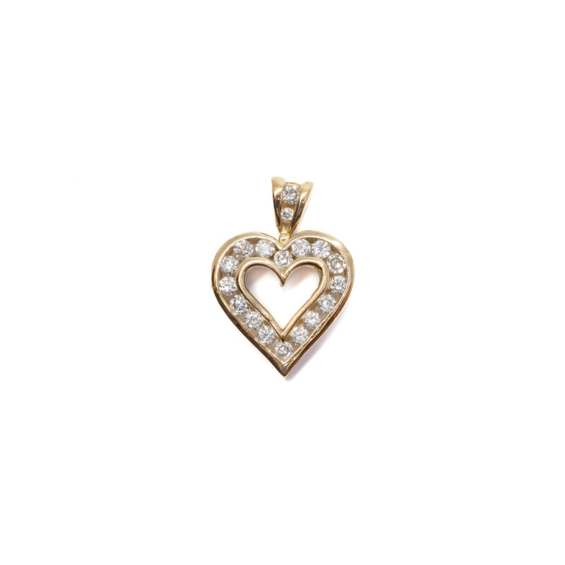 9ct Yellow Gold Diamond Love Heart Pendant #8601-2