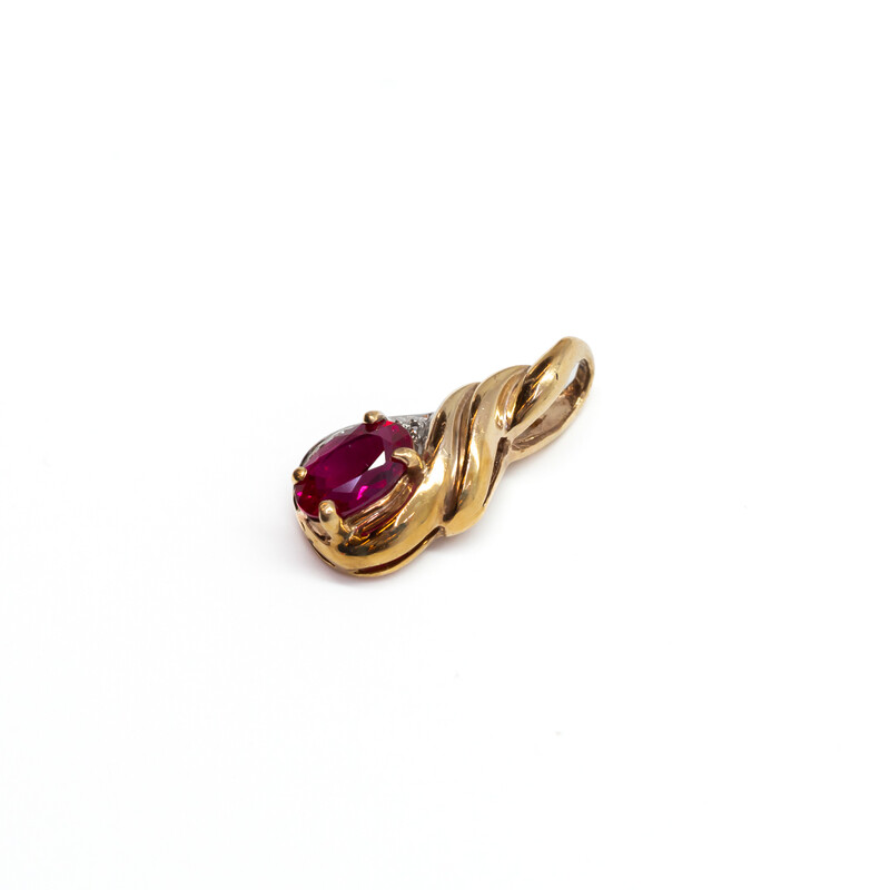 9ct Yellow Gold Ruby & Diamond Drop Pendant #4720-7