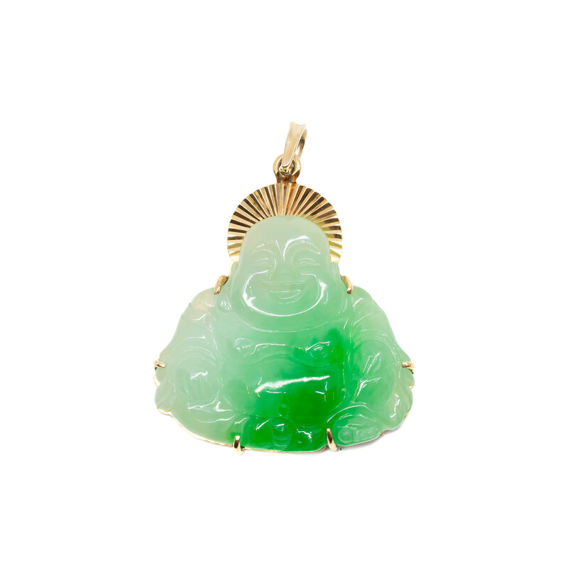 18ct Yellow Gold Jade Sitting Buddha Pendant #59563
