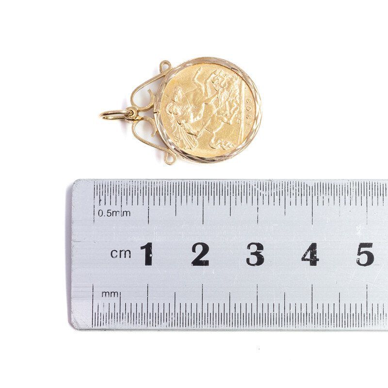 22ct Gold 1909 Half Sovereign Coin in 9ct Pendant #60459