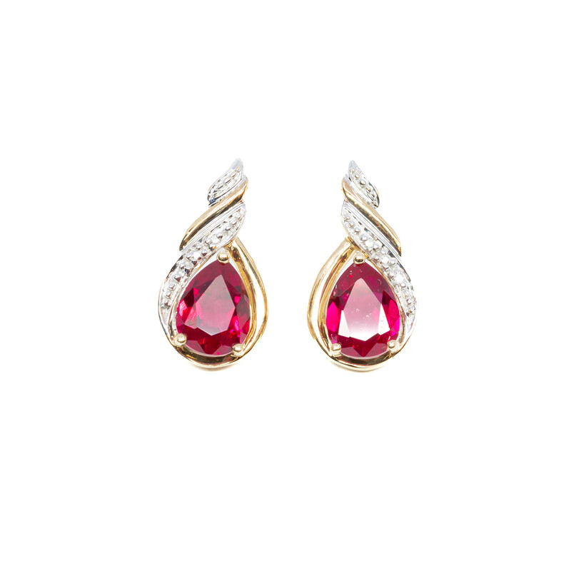 9ct Yellow Gold Ruby & Diamond Earrings #59912