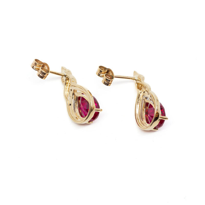 9ct Yellow Gold Ruby & Diamond Earrings #59912