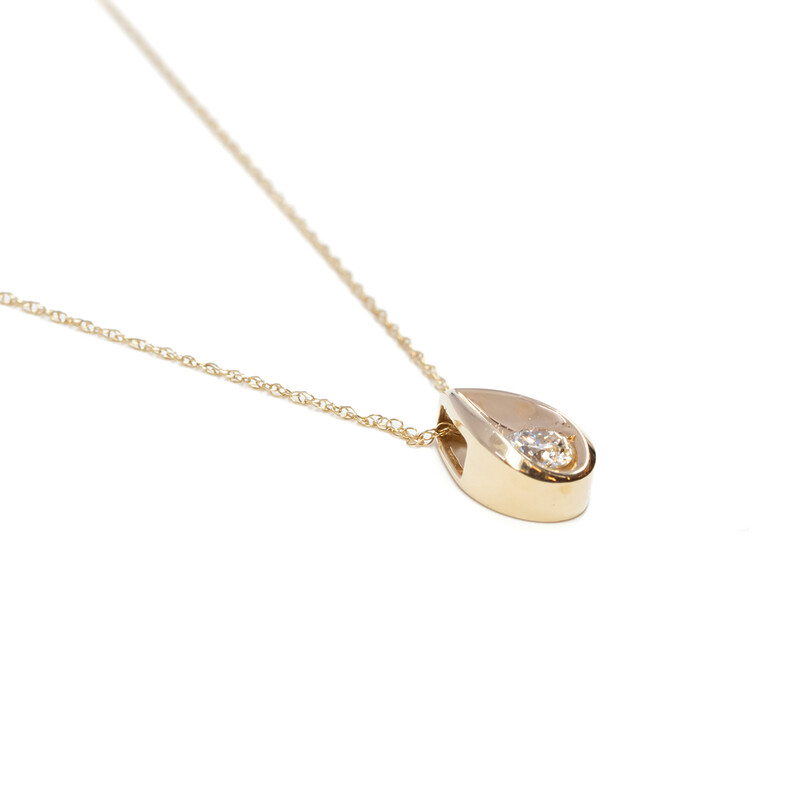 14ct Yellow Gold 0.25ct Diamond Pendant & Chain Necklace 46cm #61372