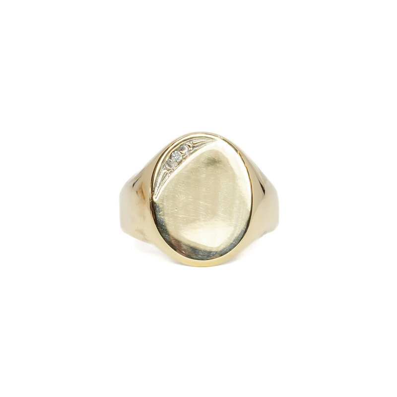 9ct Yellow Gold Diamond Signet Ring Size N #60193