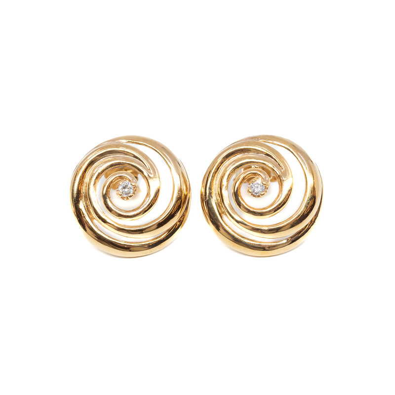 9ct Yellow Gold Diamond Swirl Stud Earrings #59739