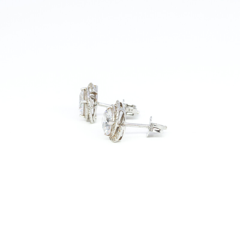 10ct White Gold CZ Halo Stud Earrings #57423