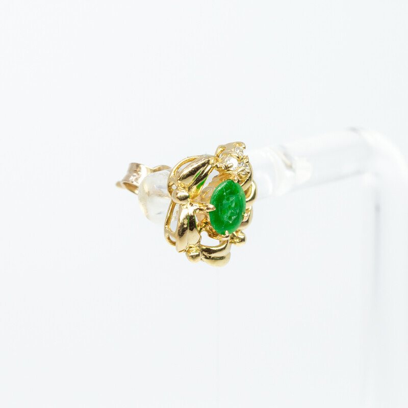 18ct Yellow Gold Jade & Diamond Stud Earrings #58313