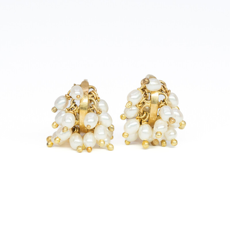 18ct Yellow Gold Pearl Cluster Earrings #58007