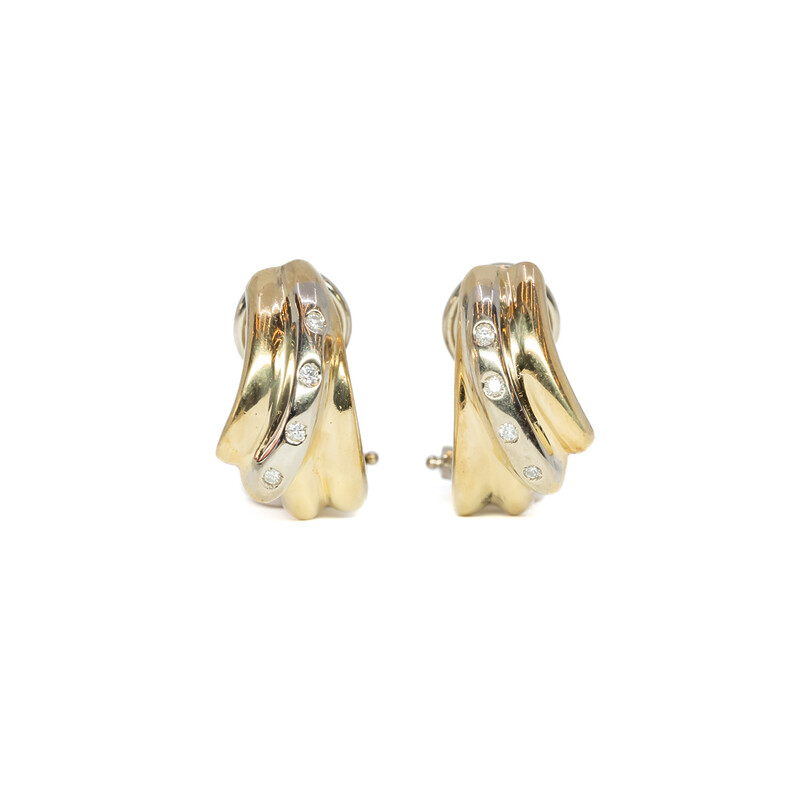 18ct Two Tone Gold Diamond Clip Earrings Italy #61806