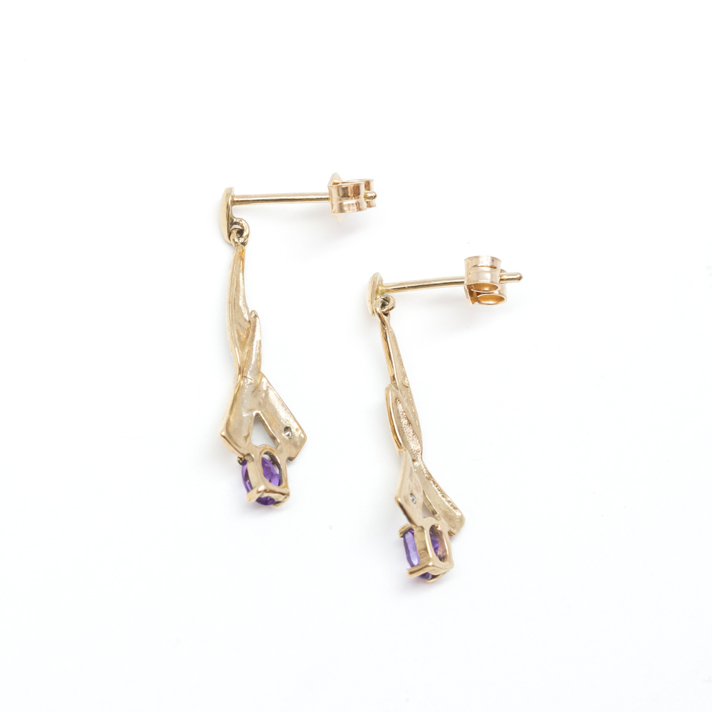 9ct Yellow Gold Amethyst & Diamond Drop Earrings #56887 9ct Yellow Gold Amethyst & Diamond Drop Earrings #56887 - Image 6