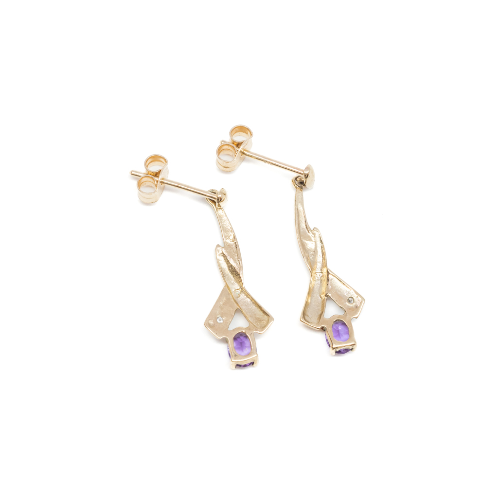 9ct Yellow Gold Amethyst & Diamond Drop Earrings #56887 9ct Yellow Gold Amethyst & Diamond Drop Earrings #56887 - Image 4
