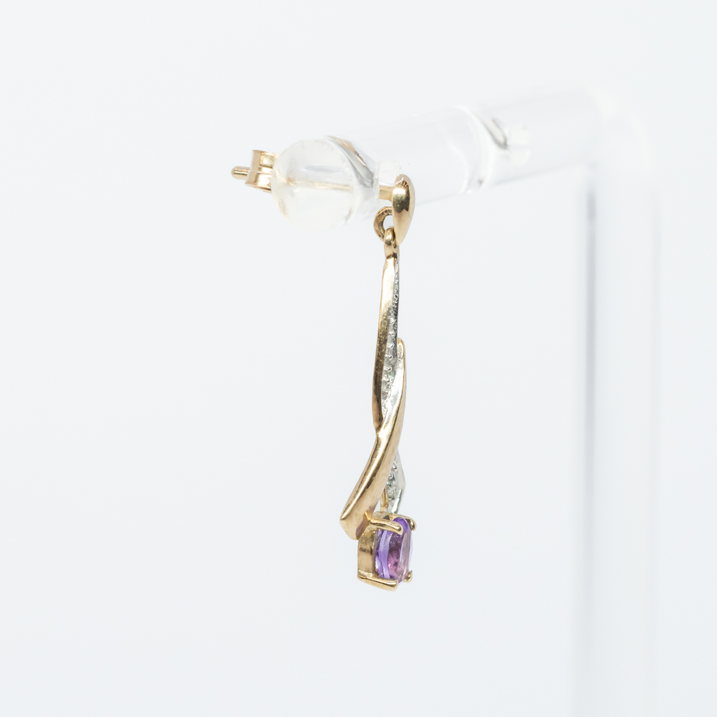 9ct Yellow Gold Amethyst & Diamond Drop Earrings #56887 9ct Yellow Gold Amethyst & Diamond Drop Earrings #56887 - Image 2