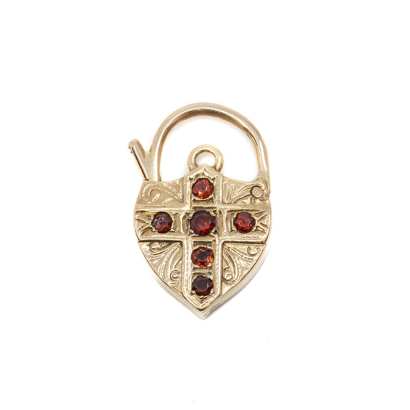 Vintage 9ct Yellow Gold Garnet Cross Heart Clasp #60485-1