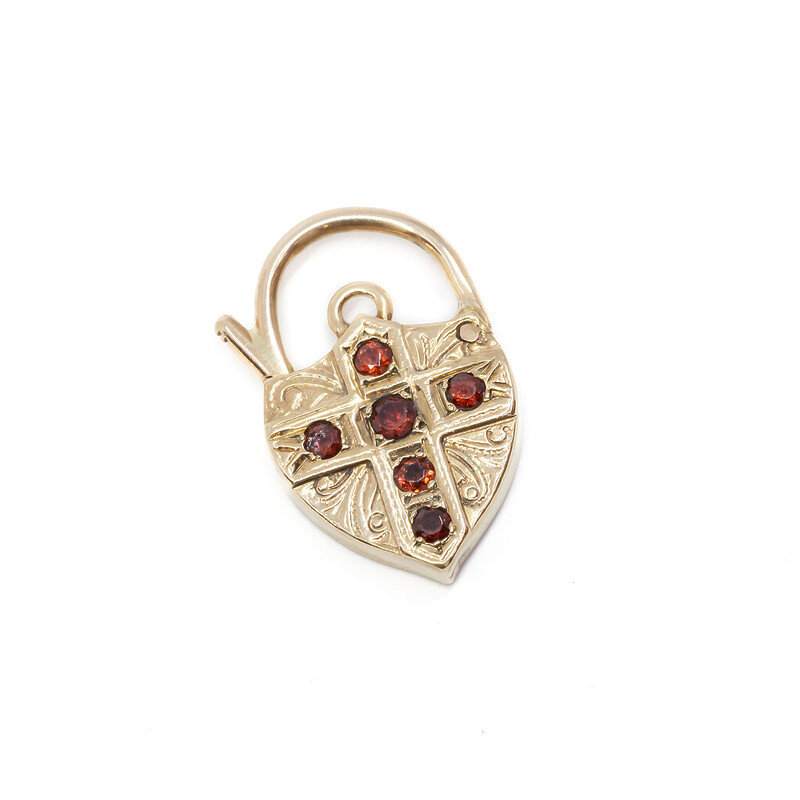 Vintage 9ct Yellow Gold Garnet Cross Heart Clasp #60485-1