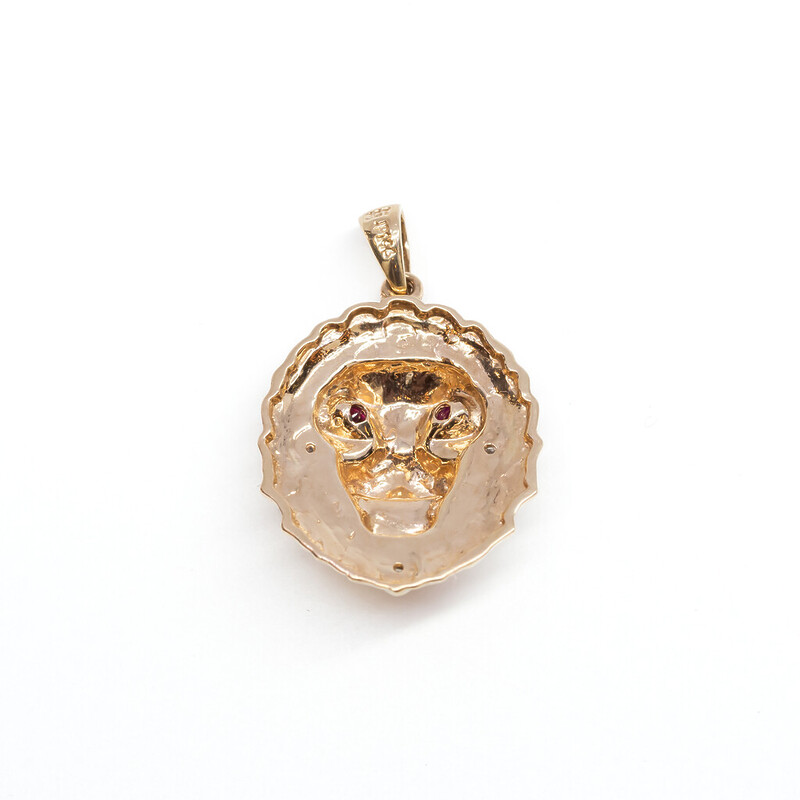 9ct Yellow Gold Diamond & Ruby Lion Head Pendant #61567-1