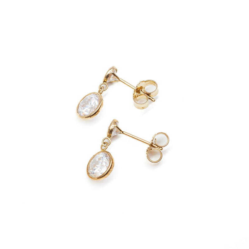9ct Yellow Gold Round CZ Drop Earrings #61802