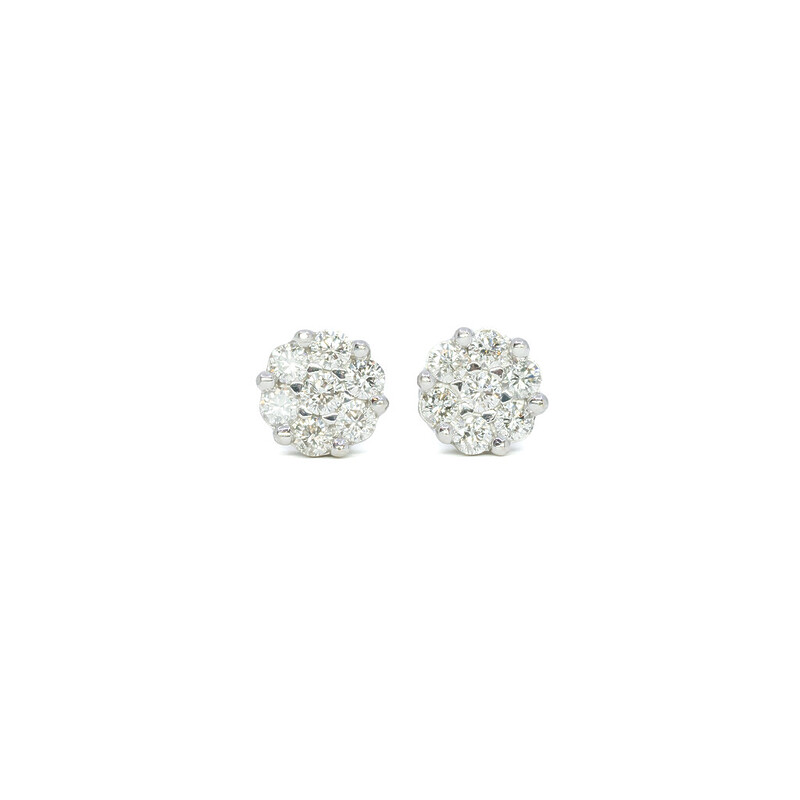 10ct White Gold Diamond Cluster Stud Earrings #13652