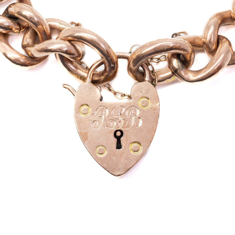 Vintage 9ct Rose Gold Heart Locket Bracelet 18.5cm (Engraved RSB) #60454