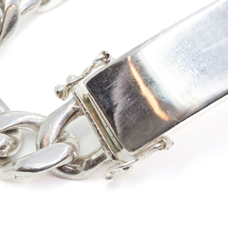 Heavy Sterling Silver ID Bracelet Curb Link 24cm #61410