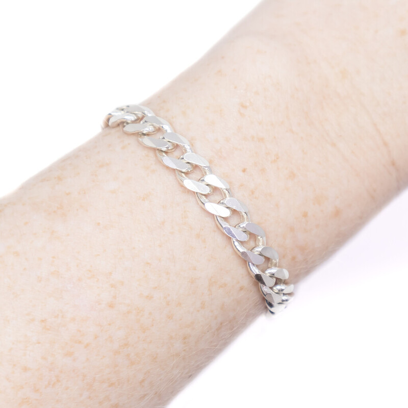Heavy Sterling Silver Curb Link Bracelet 21cm #60982