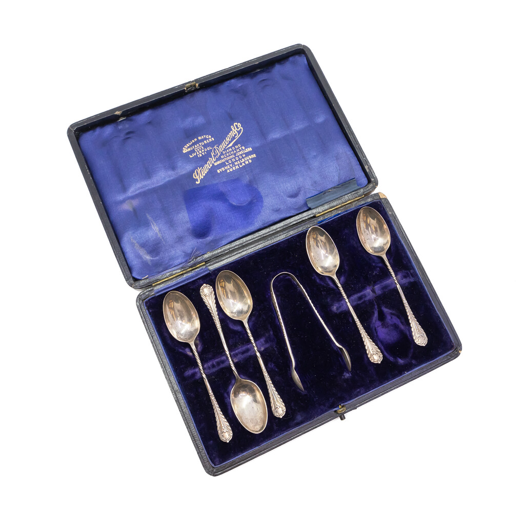 Antique Sterling Silver Tea Spoon Set Birmingham England 1901 & Case #57272