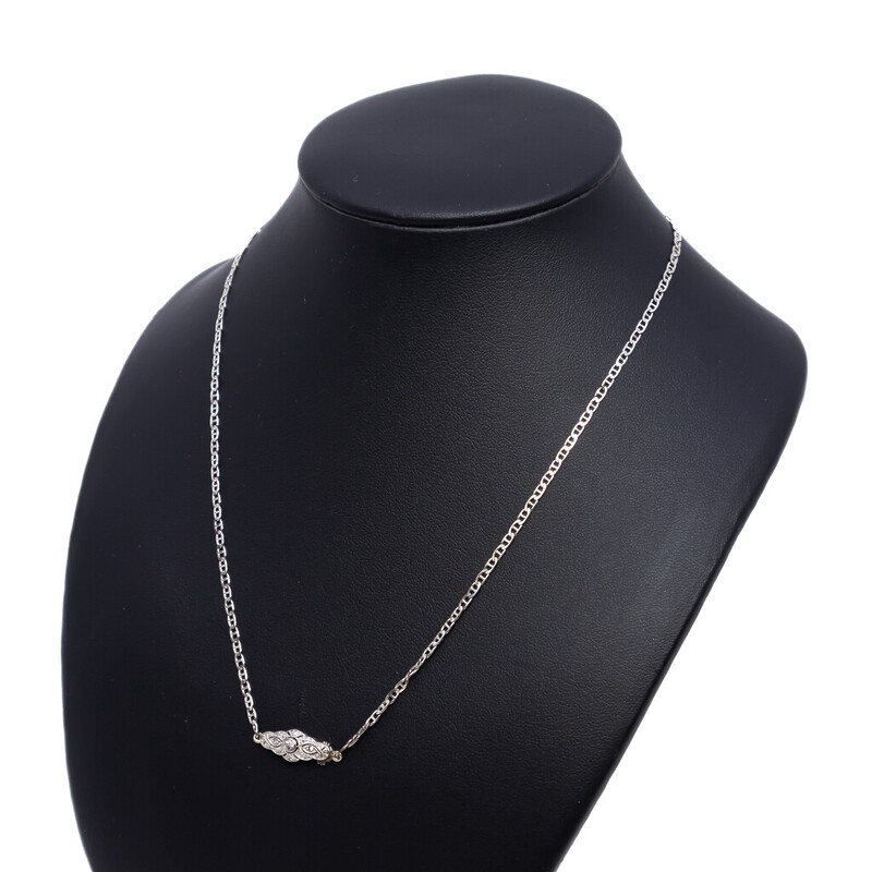 14ct White Gold Diamond Anchor Necklace 40cm #61789