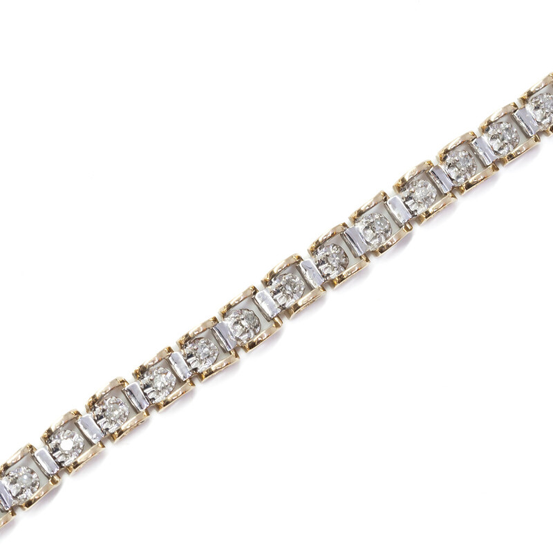 9ct 2-Tone Gold Diamond Tennis Bracelet 15cm#6068-2